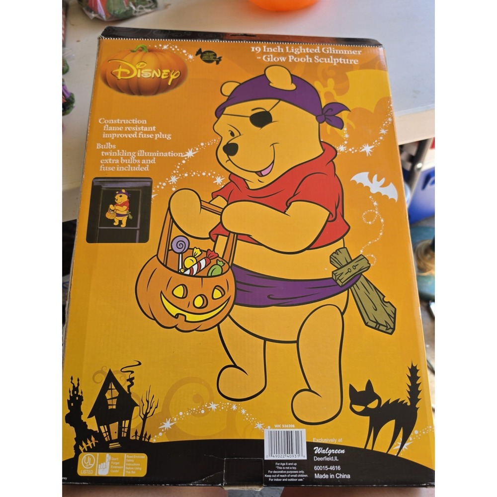 Vtg Disney Halloween Winnie The Pooh 19" Lighted Glimmer Glow Decoration In Box